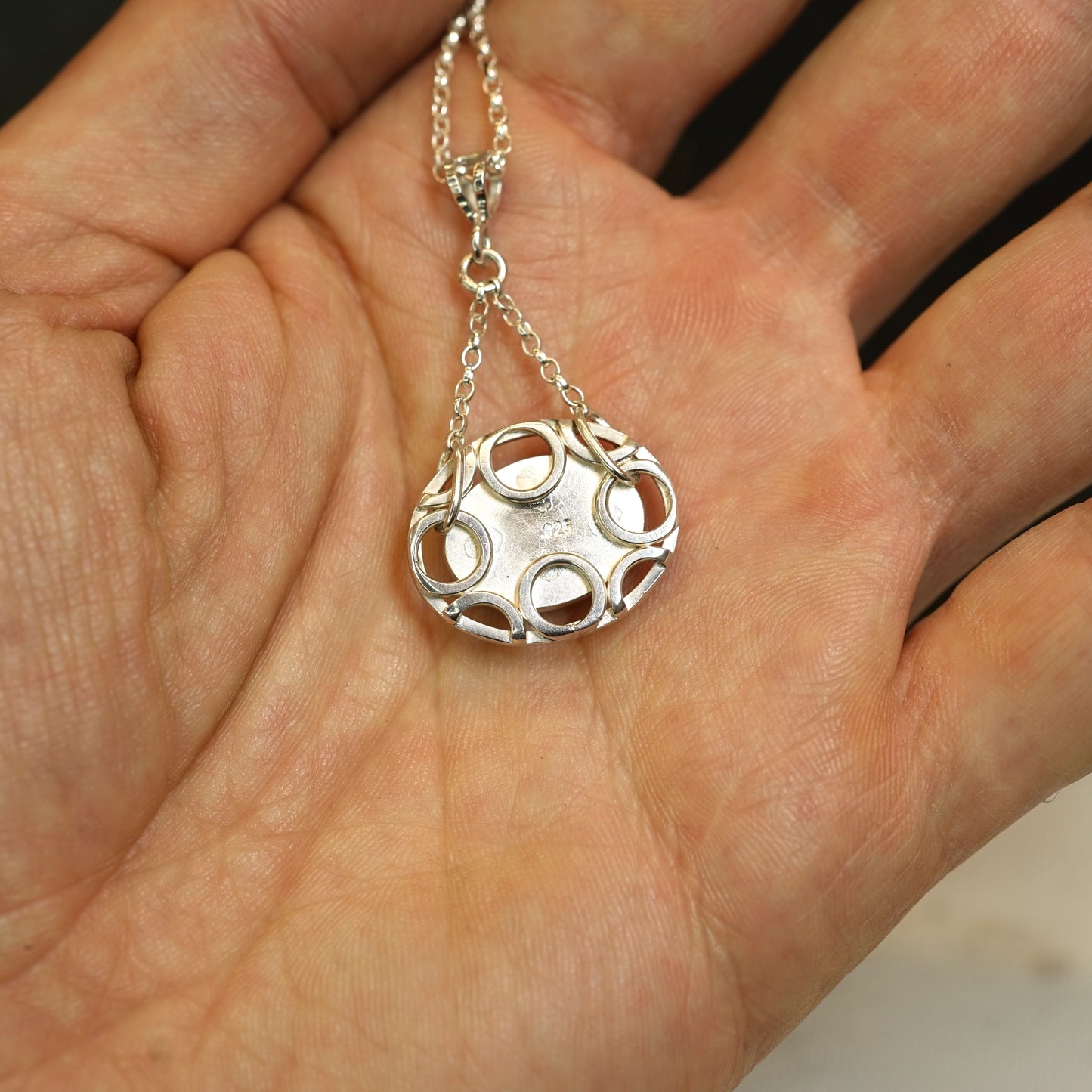 2 Rhodochrosite and 925 Sterling Silver Pendant
