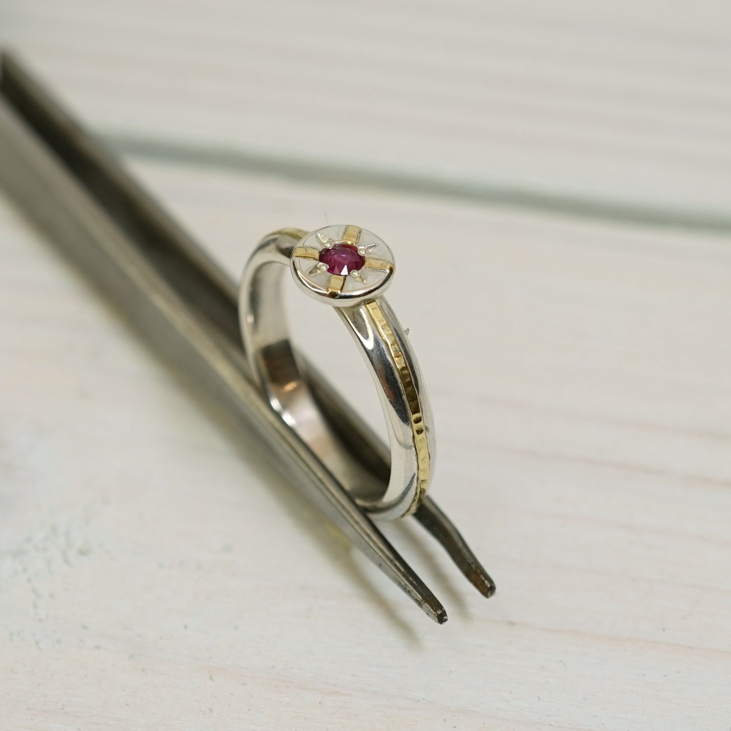 18ct Gold & Silver, Pink Ruby Ring