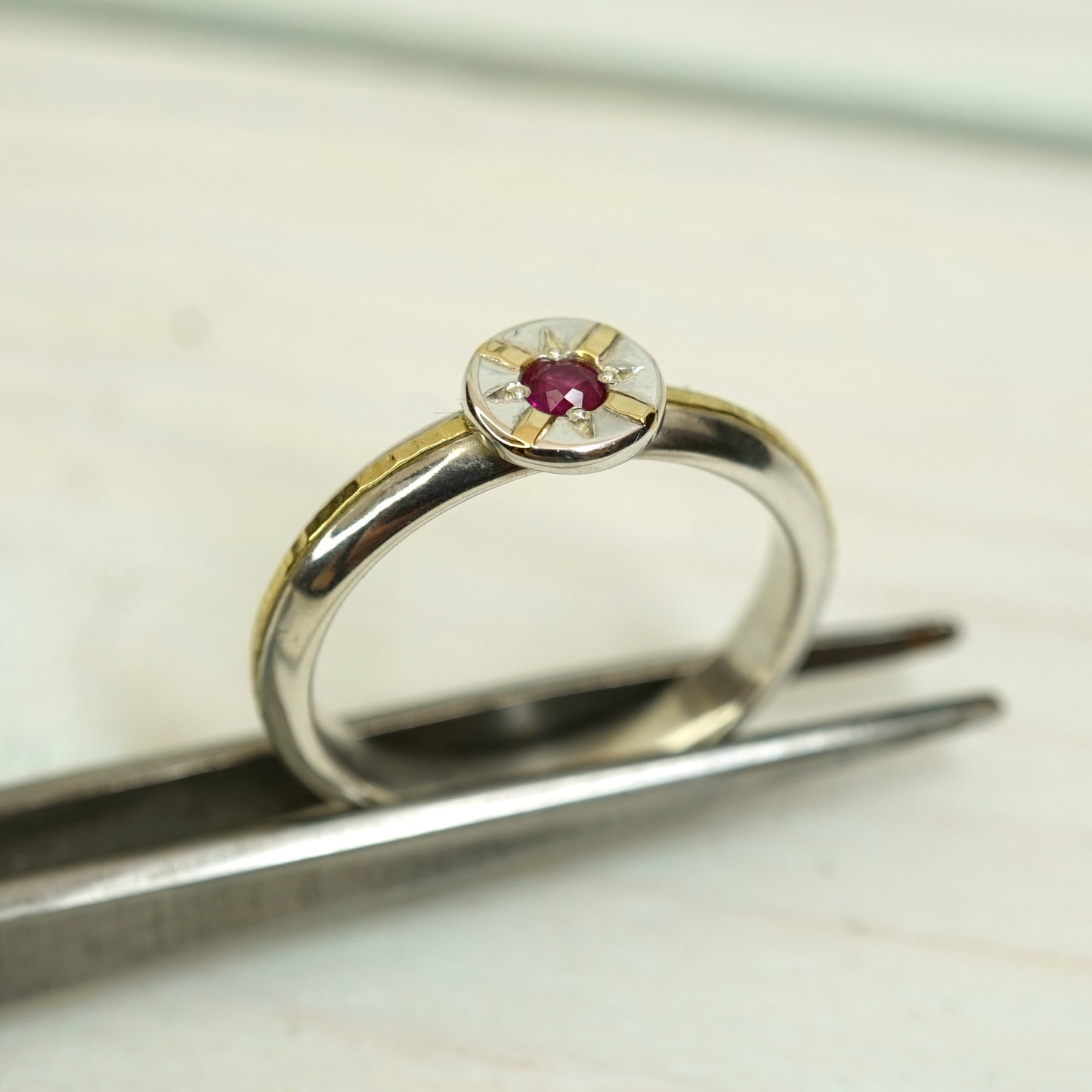 18ct Gold & Silver, Pink Ruby Ring