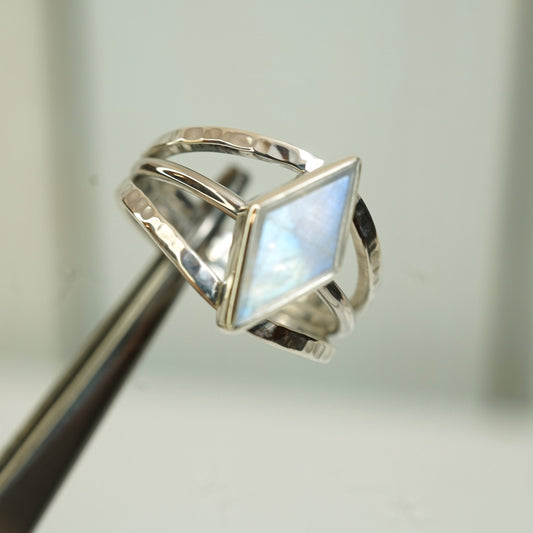 Rainbow Moonstone Silver Ring, size M
