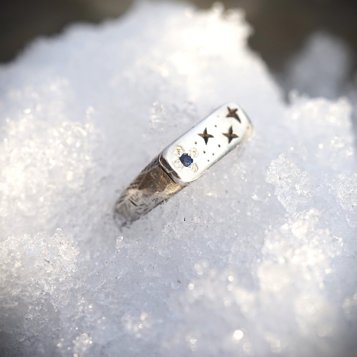 Starry Night Stacking Ring with Blue Nature Sapphire or Red Ruby
