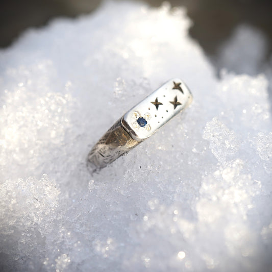 Starry Night Stacking Ring with Blue Nature Sapphire or Red Ruby