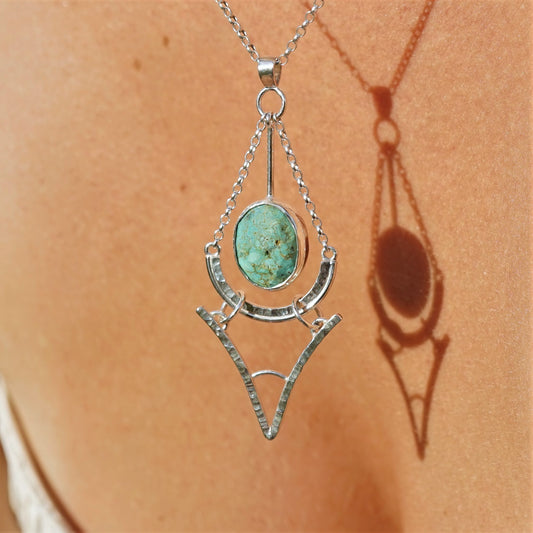 Hubei Turquoise and 925 Sterling Silver Pendant