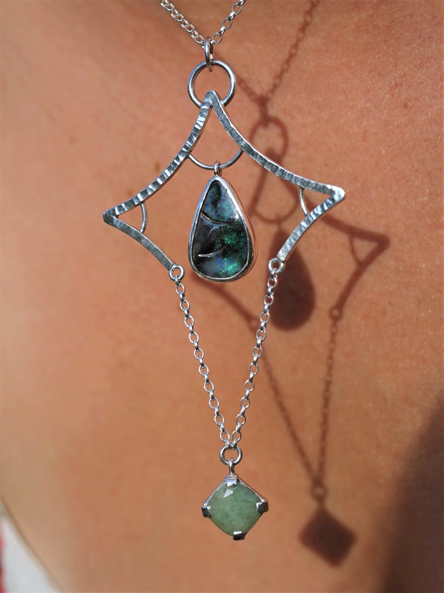 Australian Boulder Opal and Emerald Pendant