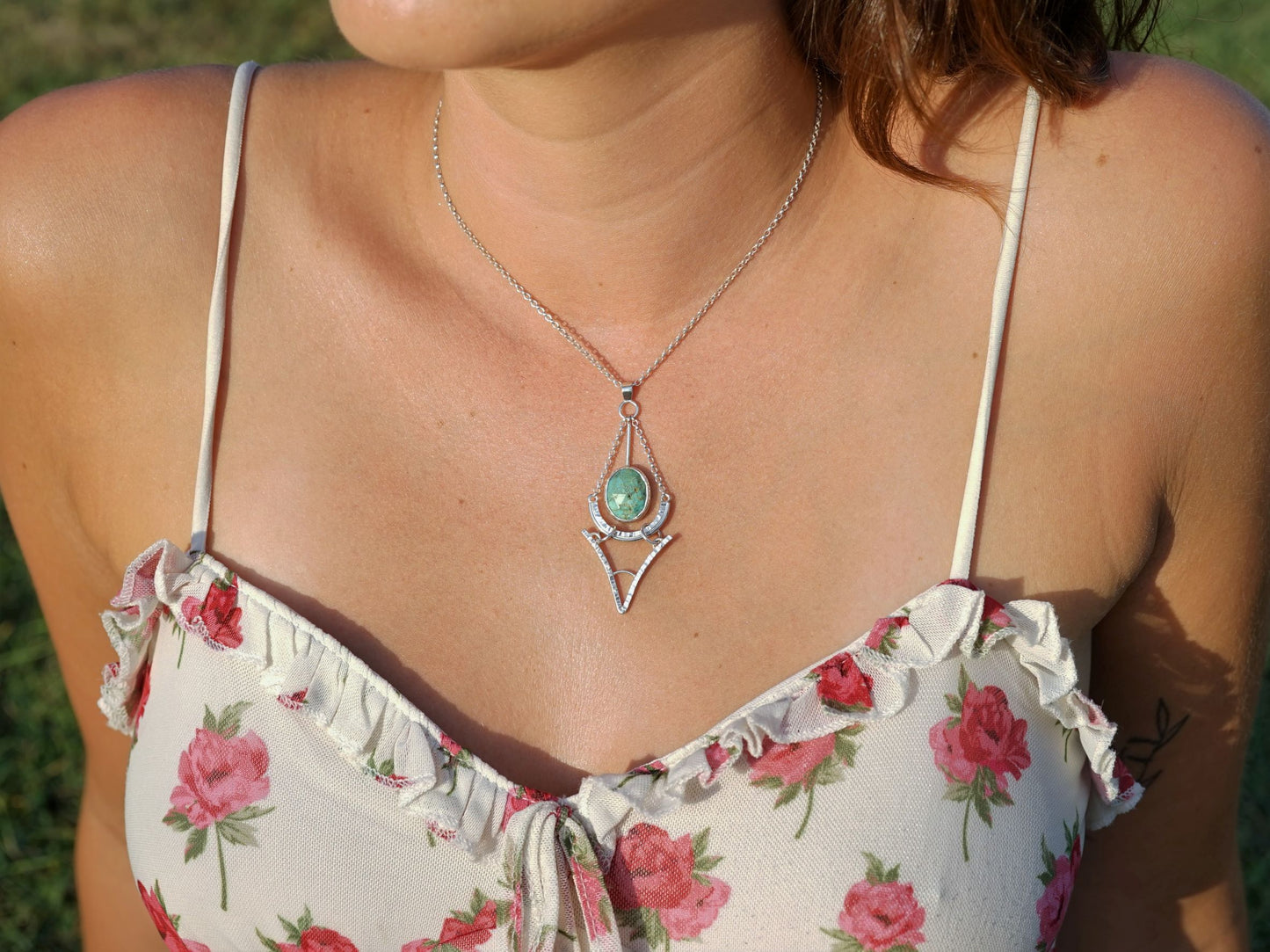 Hubei Turquoise and 925 Sterling Silver Pendant