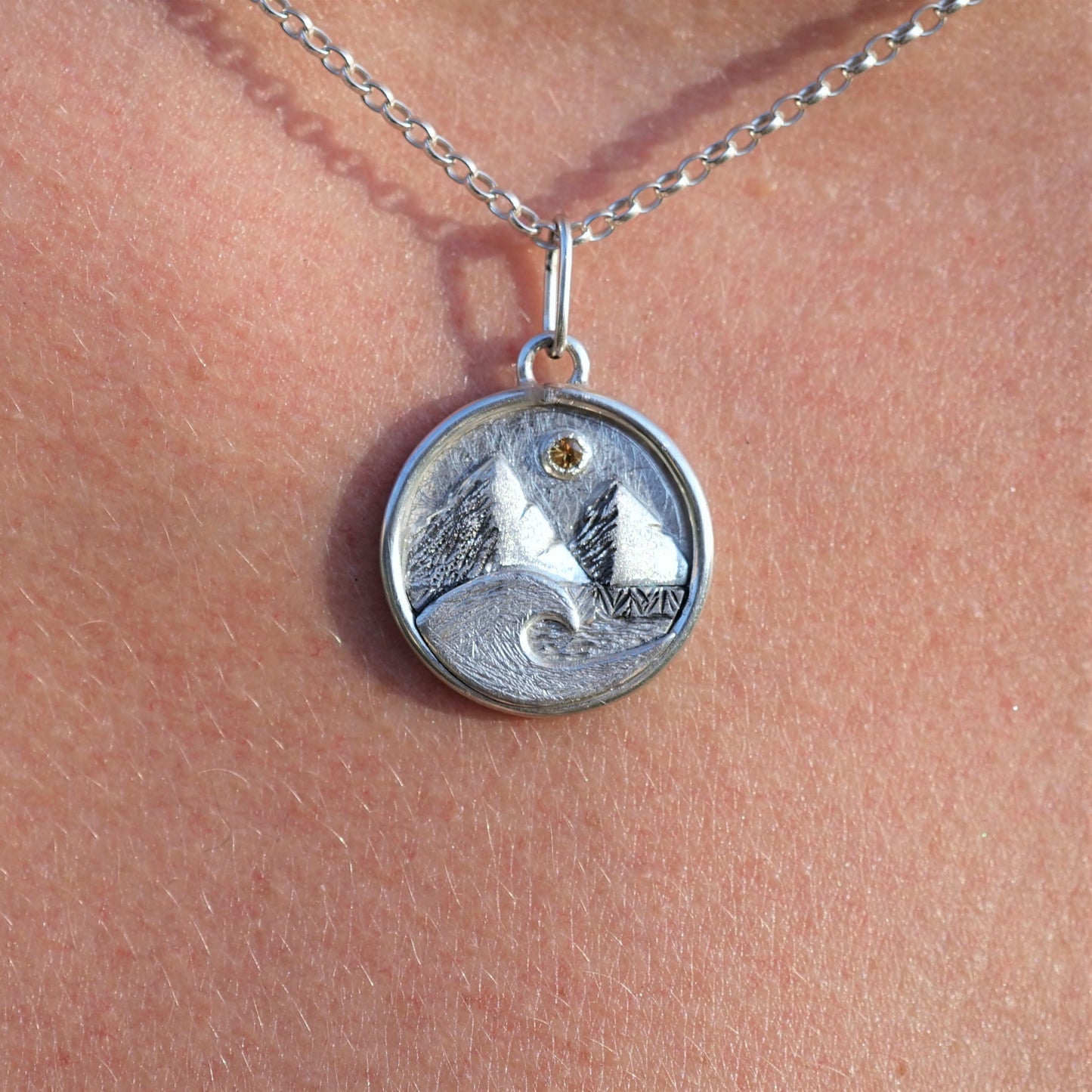 Yellow Sapphire, Ocean, Mountain Pendant