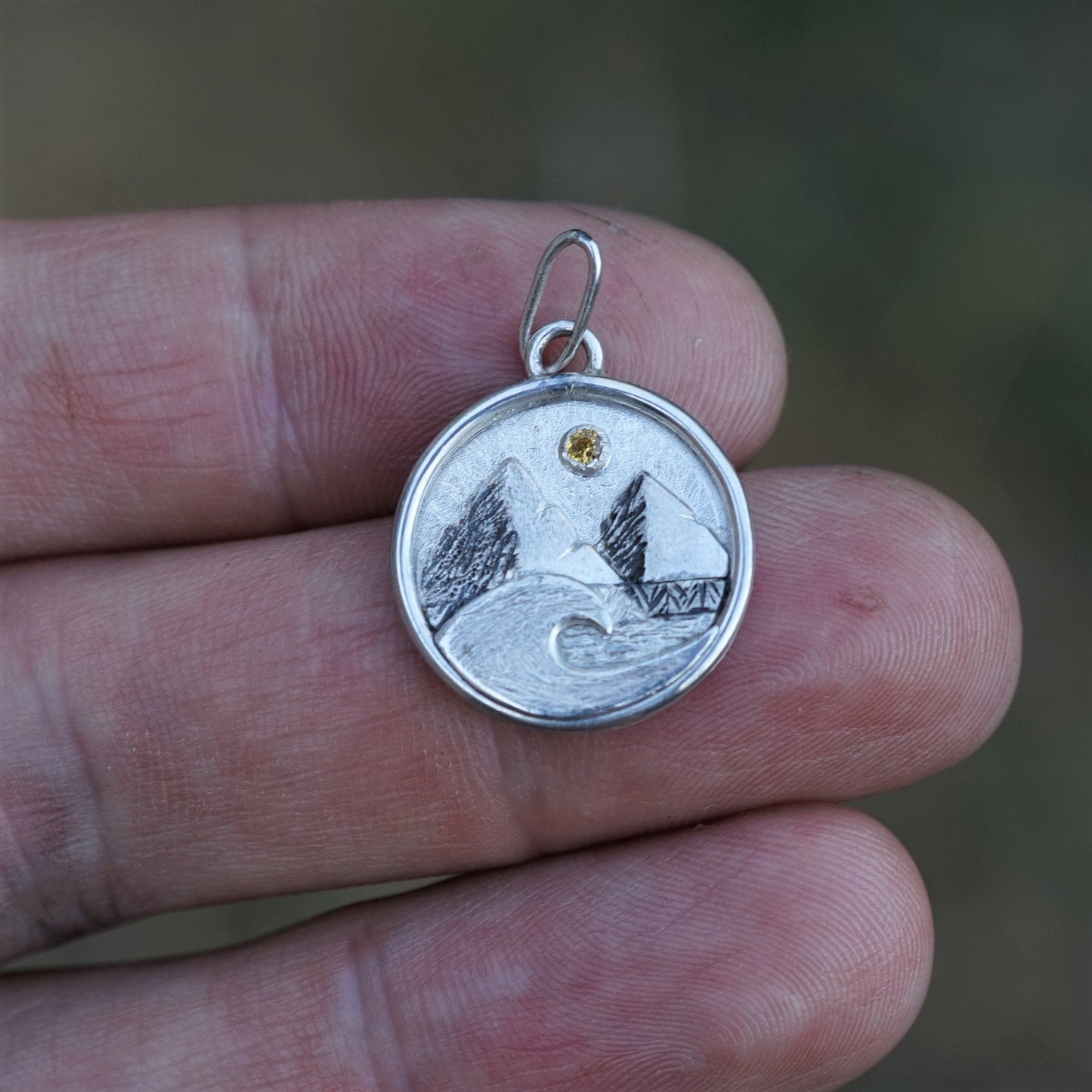 Yellow Sapphire, Ocean, Mountain Pendant