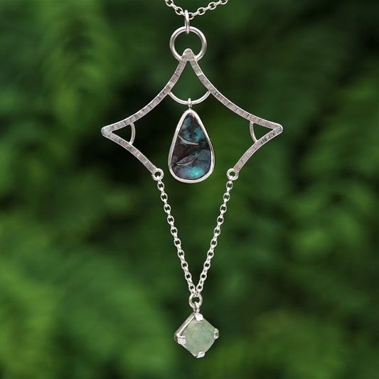 Australian Boulder Opal and Emerald Pendant