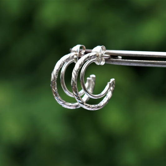 Hammered and handmade 925 Sterling Silver 2 Hoop Earrings