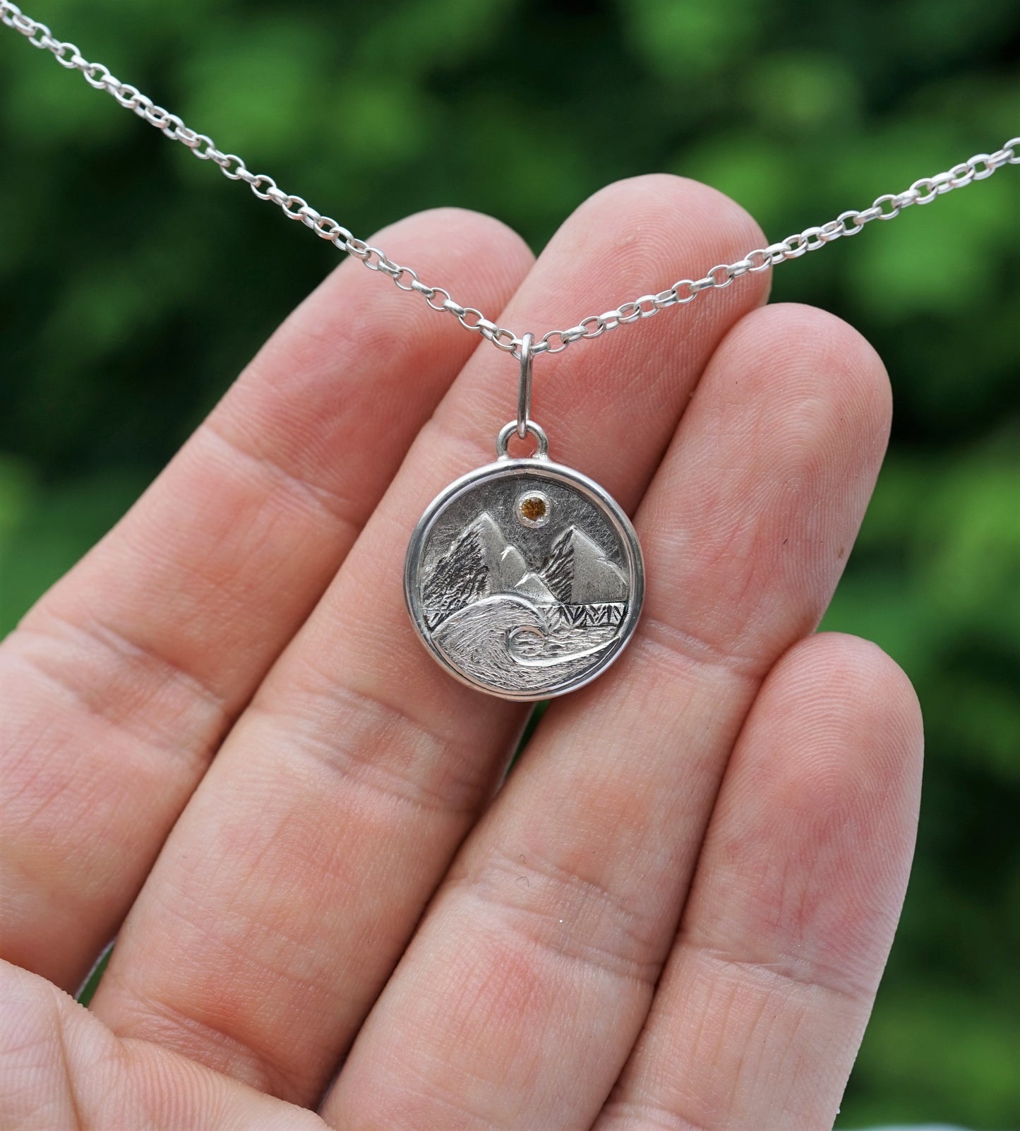 Yellow Sapphire, Ocean, Mountain Pendant