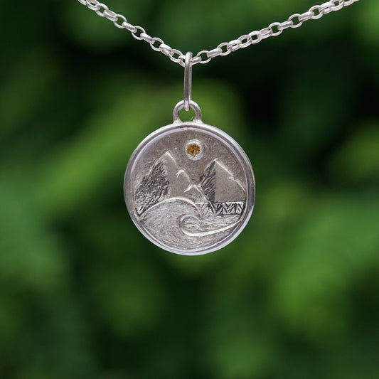 Yellow Sapphire, Ocean, Mountain Pendant