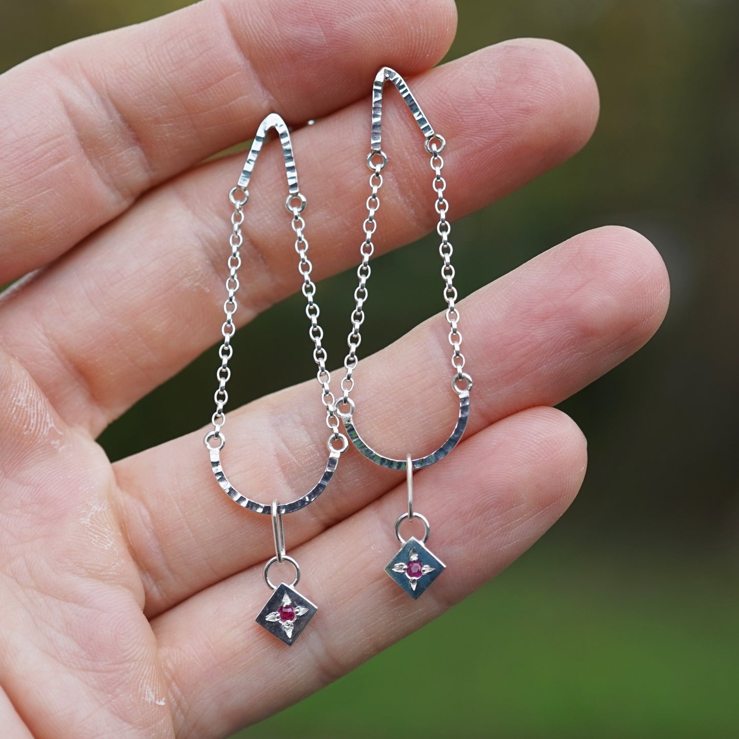 Ruby and 925 Sterling Silver Earrings