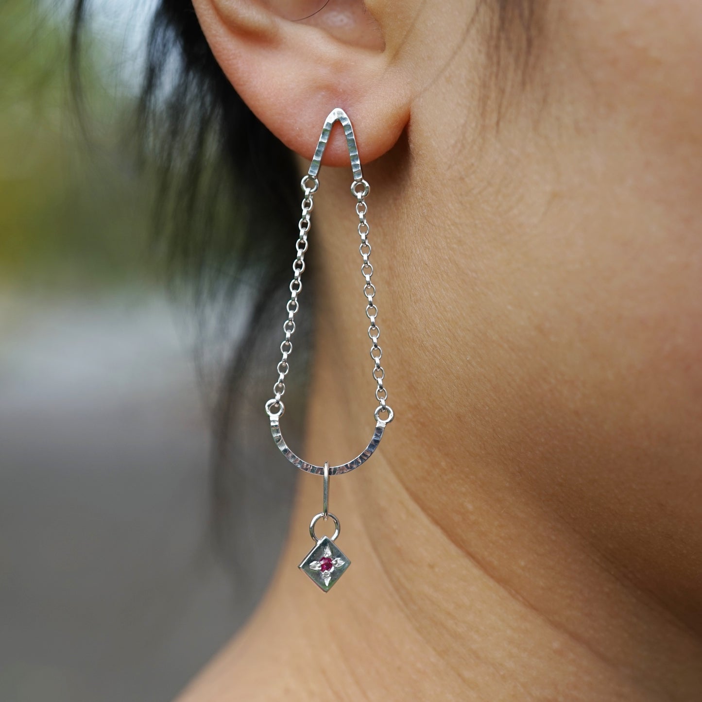 Ruby and 925 Sterling Silver Earrings