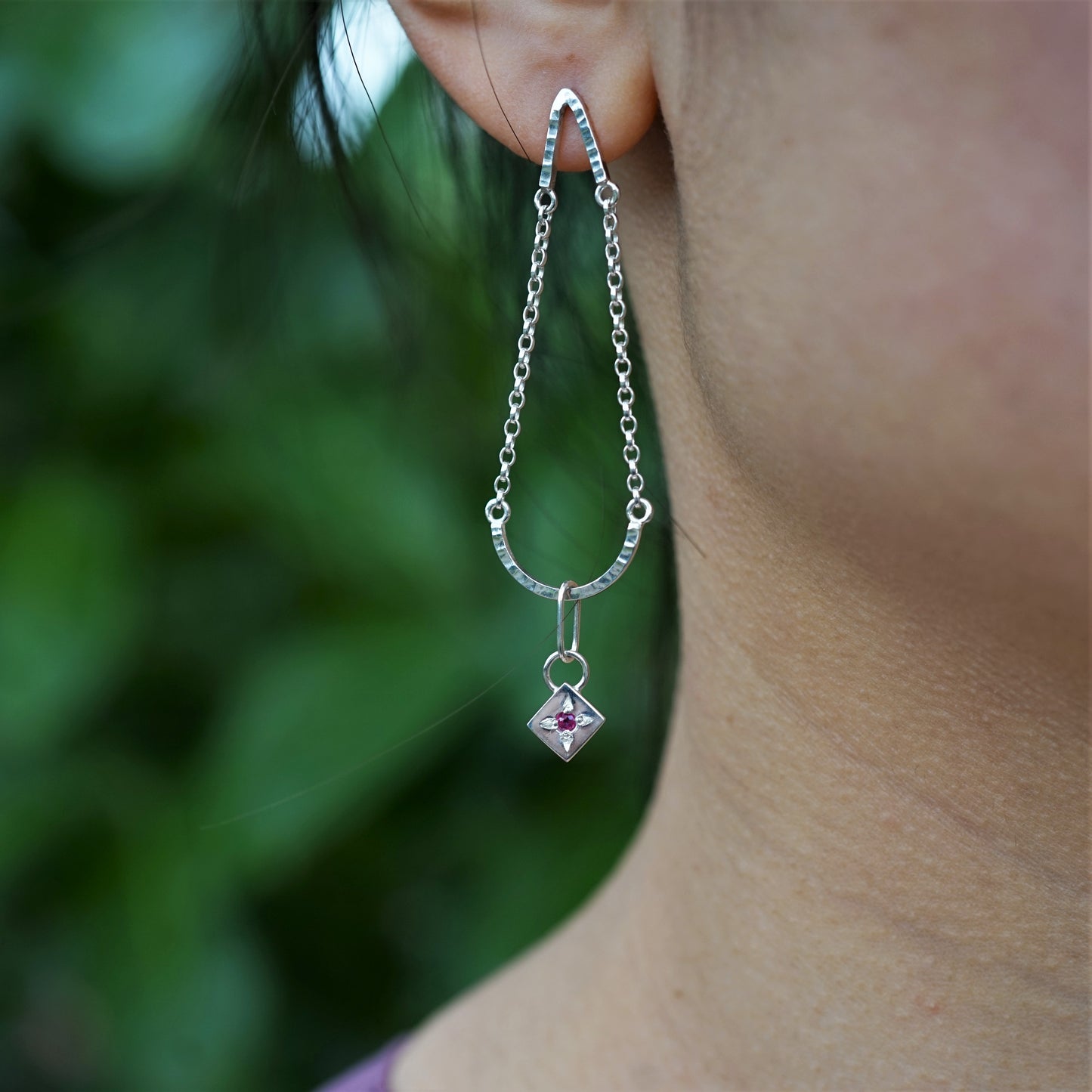 Ruby and 925 Sterling Silver Earrings