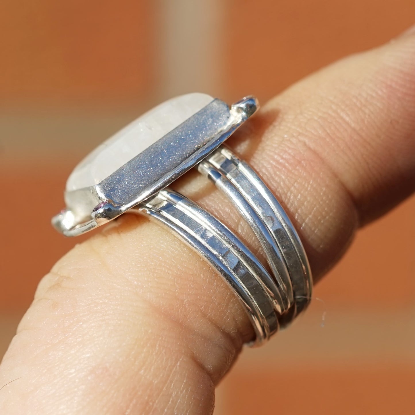 Rainbow Moonstone and Amethyst Ring