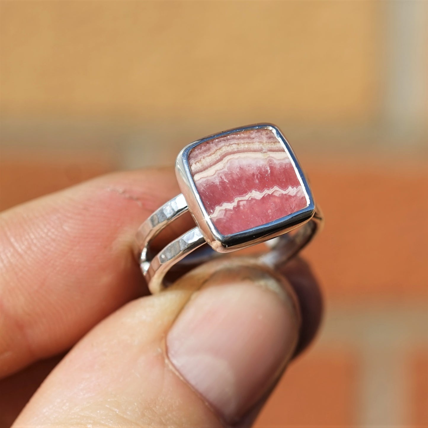 Rhodochrosite Silver Ring
