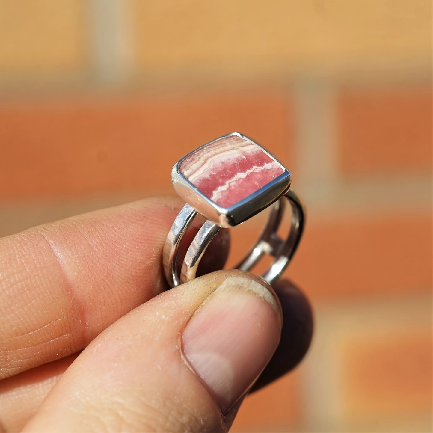 Rhodochrosite Silver Ring