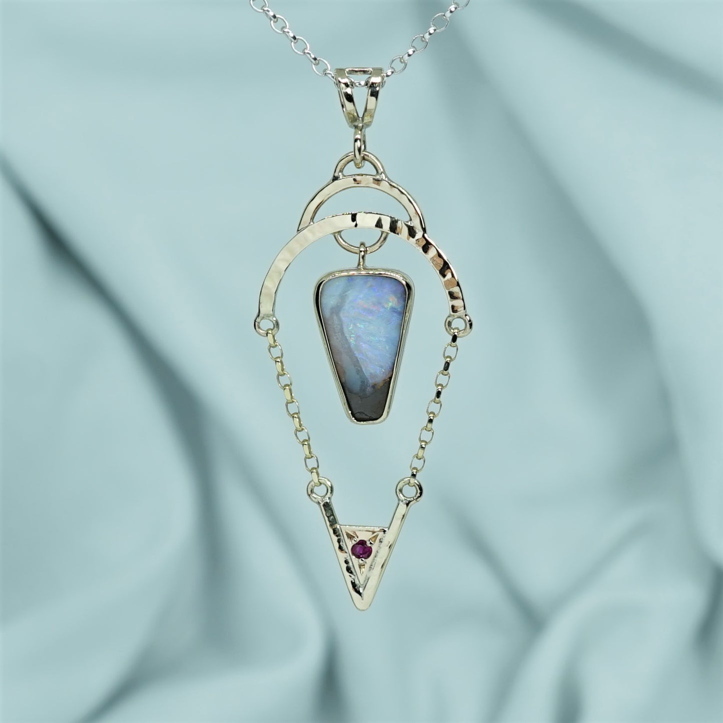 Australian Boulder Opal, Pink Ruby and 9ct Gold Pendant