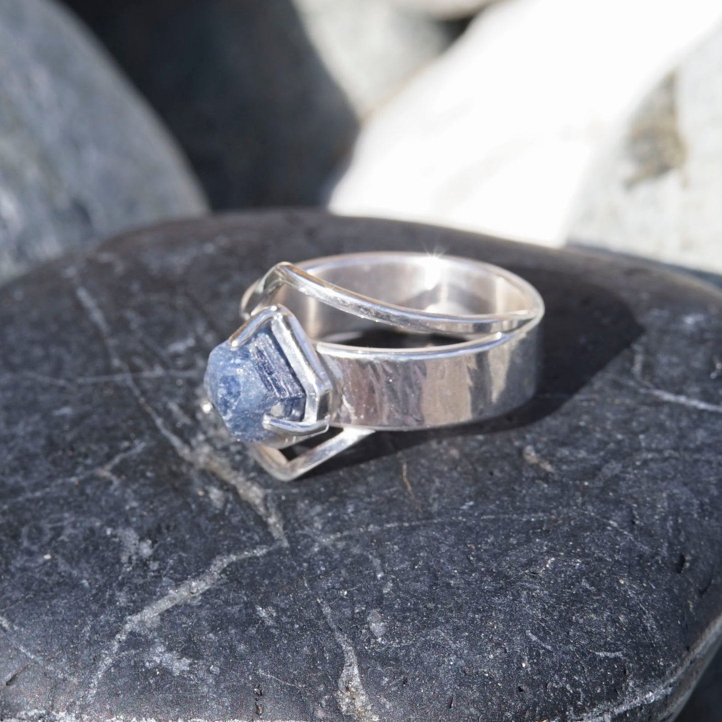 Raw Sapphire, 925 Sterling Silver, Band Ring