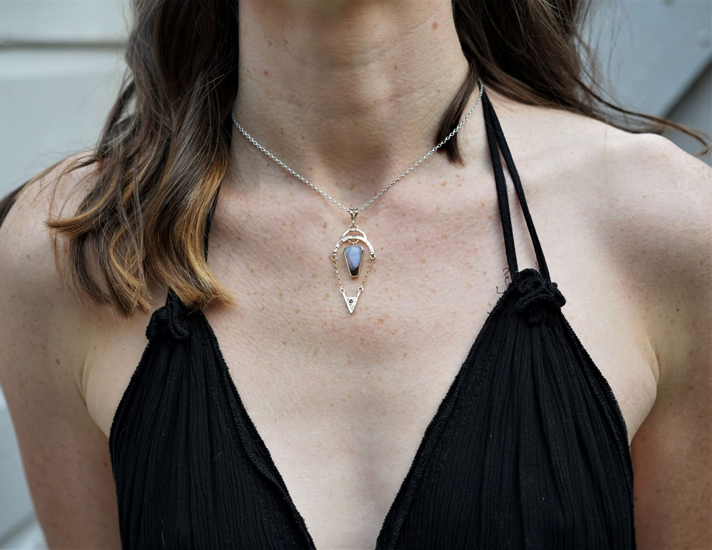 Australian Boulder Opal, Pink Ruby and 9ct Gold Pendant