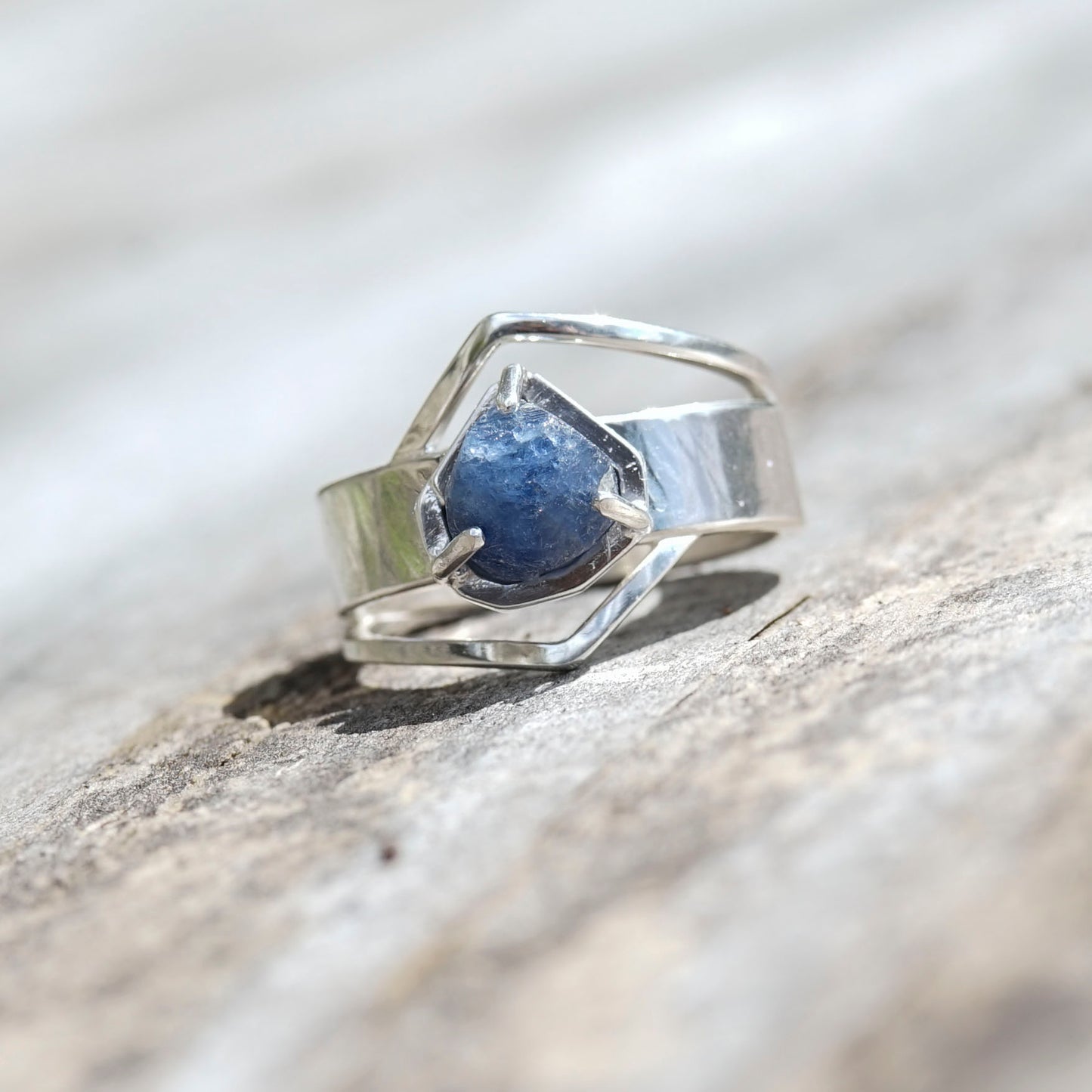 Raw Sapphire, 925 Sterling Silver, Band Ring