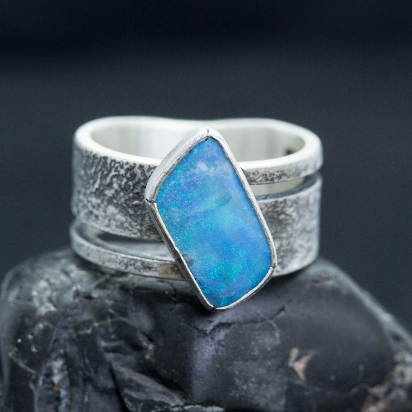 Rustic, Australian Boulder Opal, Big Ring