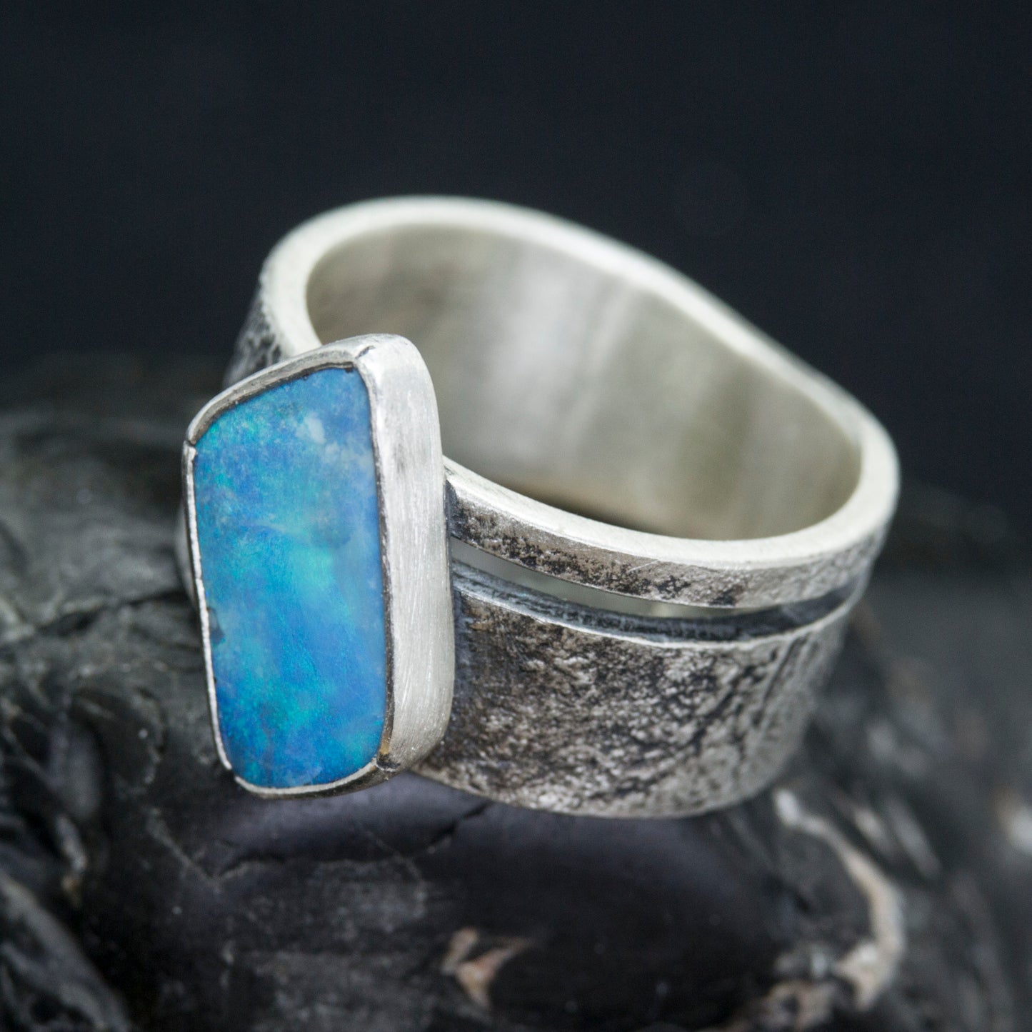 Rustic, Australian Boulder Opal, Big Ring