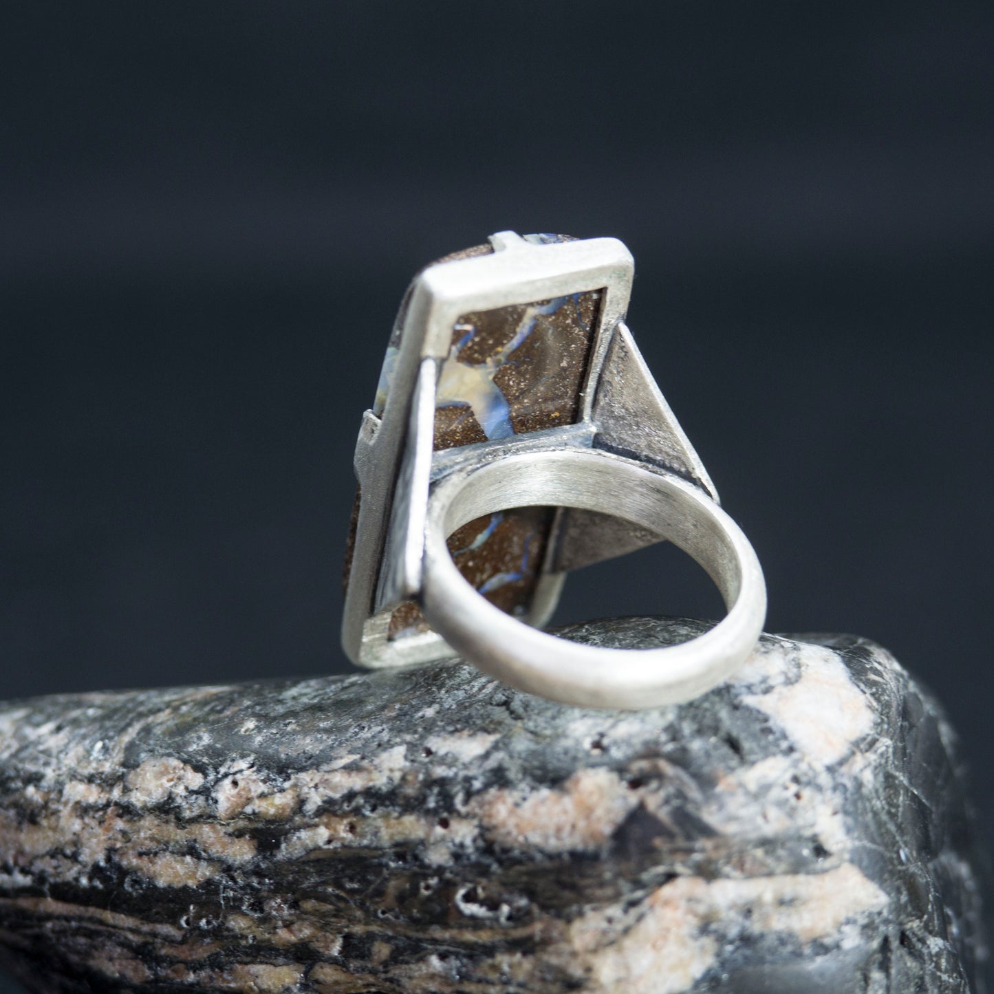 Rectangle Australian Opal Silver Ring