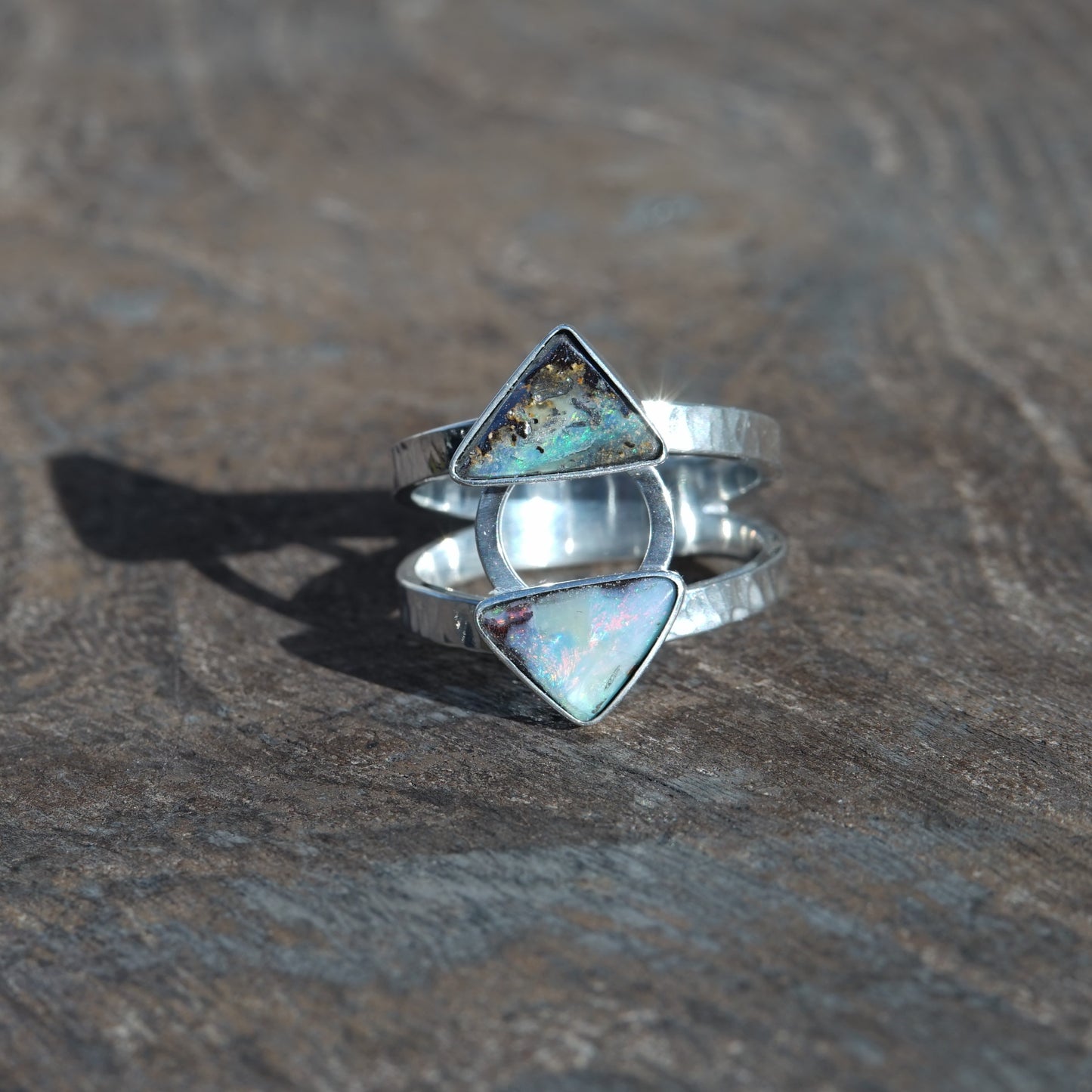 Australian Boulder Opal, Double Ring