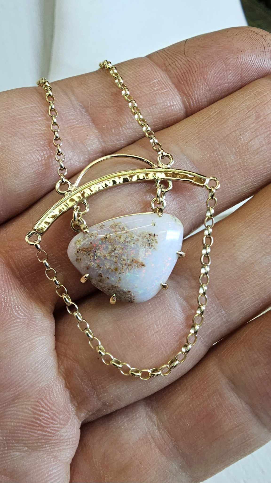 Australian White Boulder Opal, 9ct Gold Pendant