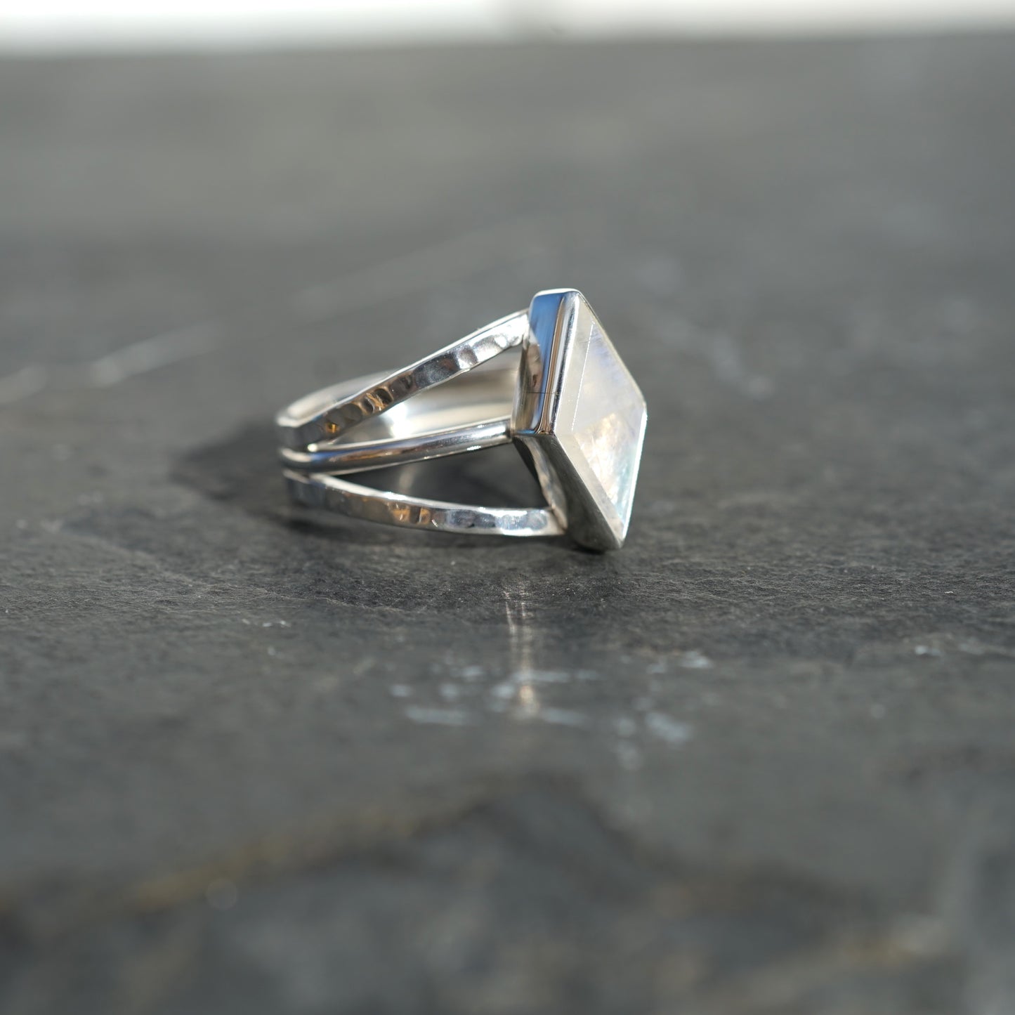Rainbow Moonstone Silver Ring, size M
