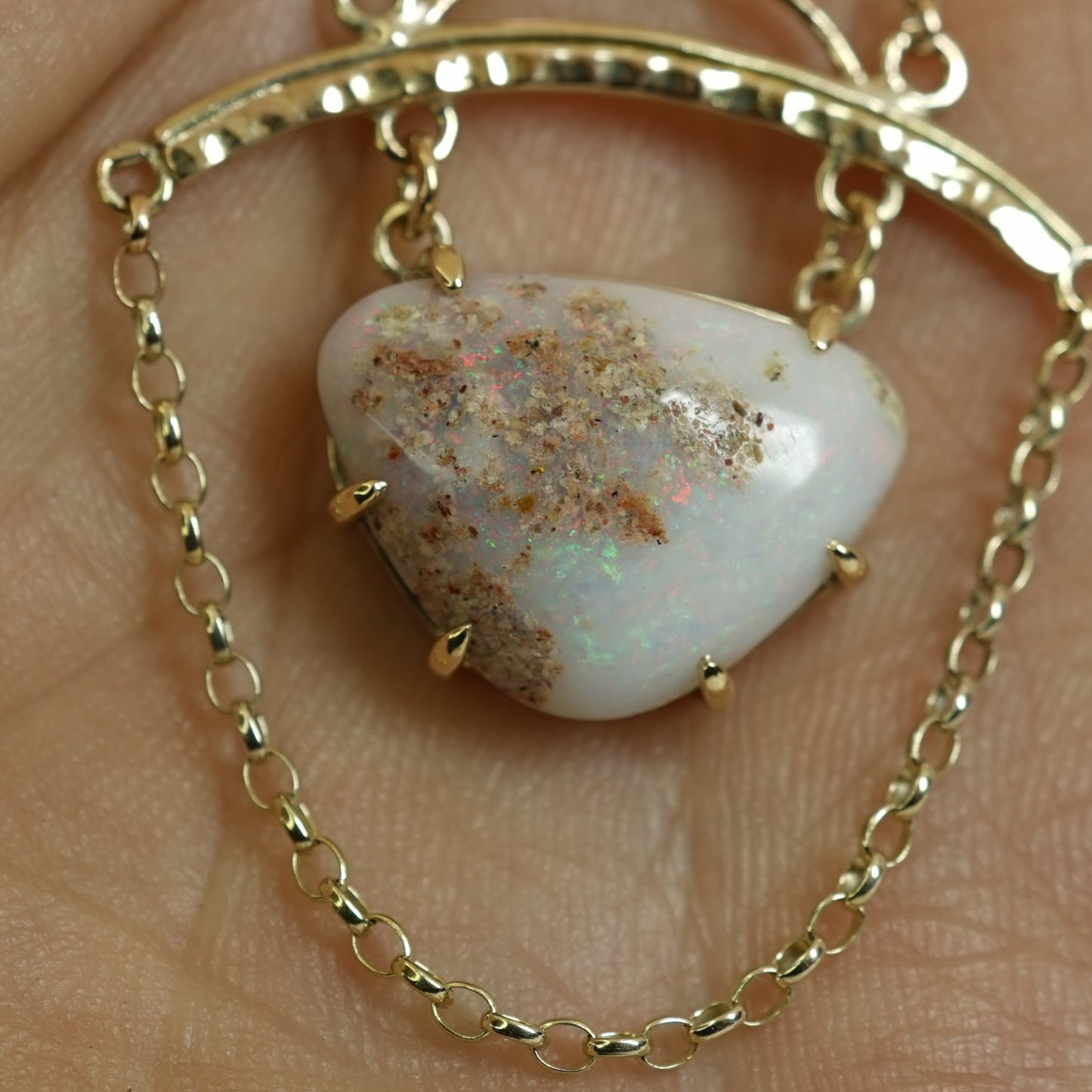 Australian White Boulder Opal, 9ct Gold Pendant