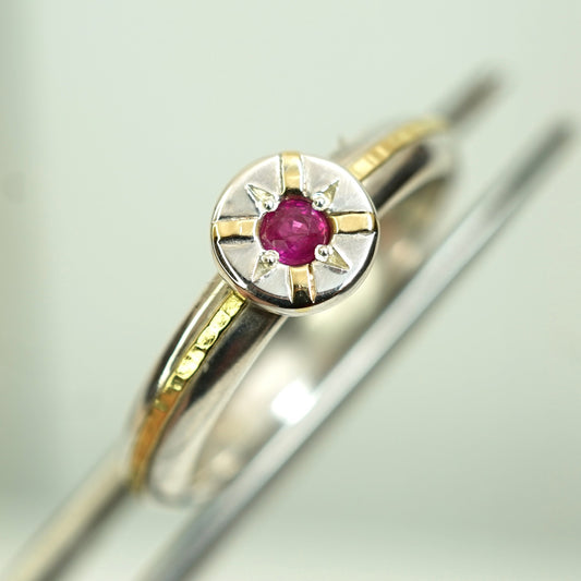 18ct Gold & Silver, Pink Ruby Ring