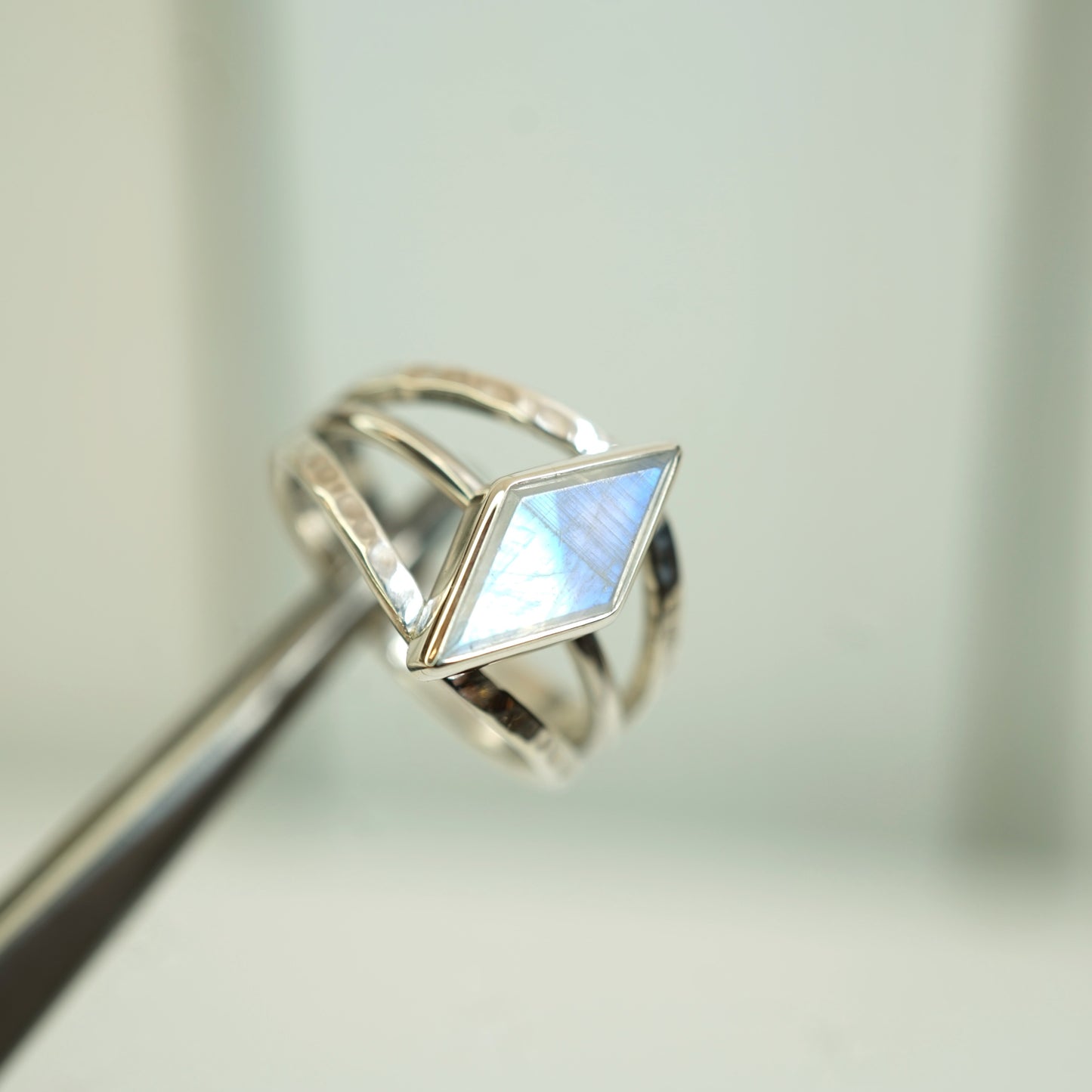 Rainbow Moonstone Silver Ring, size M