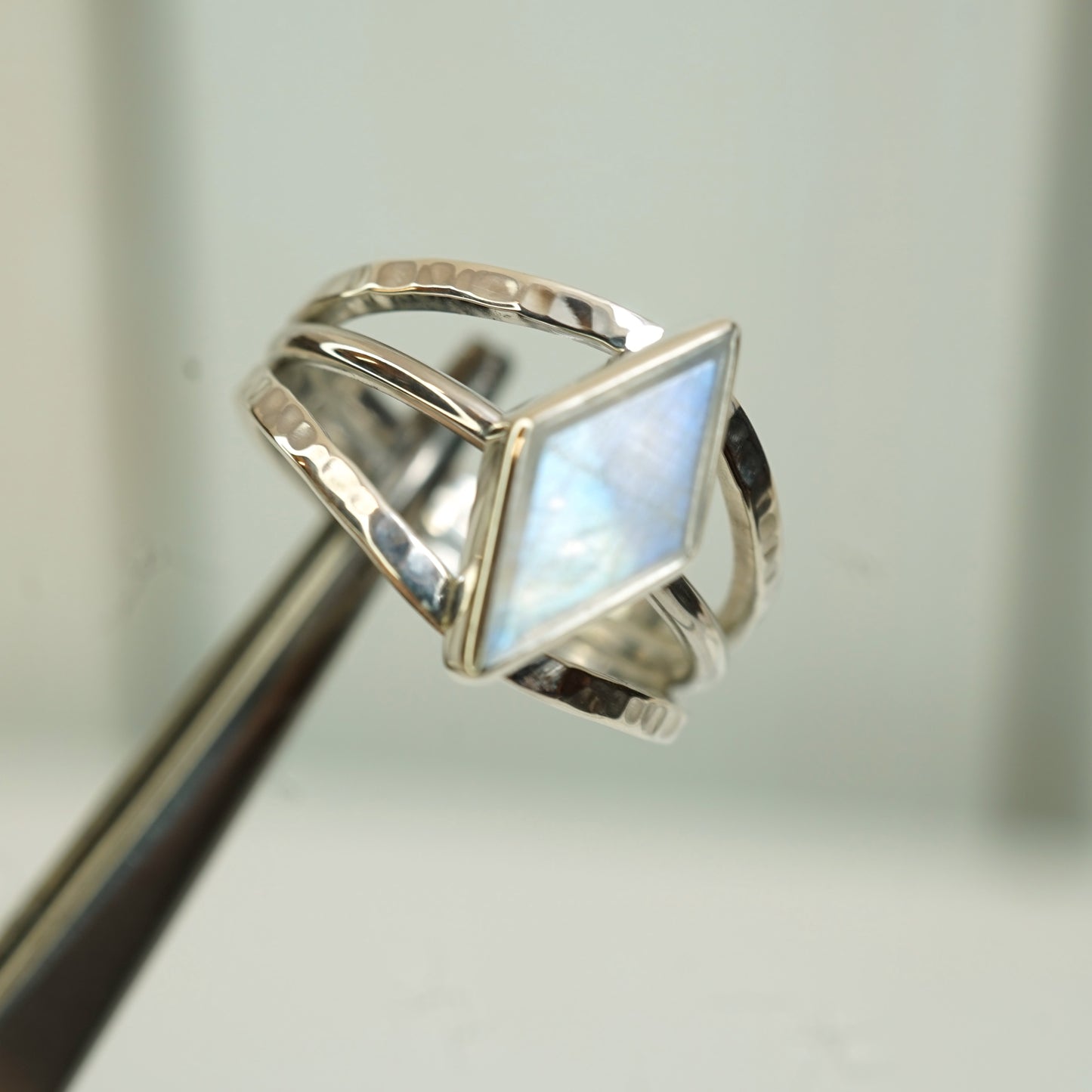 Rainbow Moonstone Silver Ring, size M