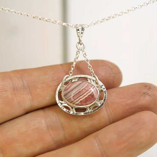 2 Rhodochrosite and 925 Sterling Silver Pendant