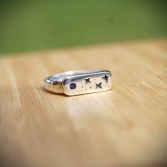 Starry Night Stacking Ring with Blue Nature Sapphire