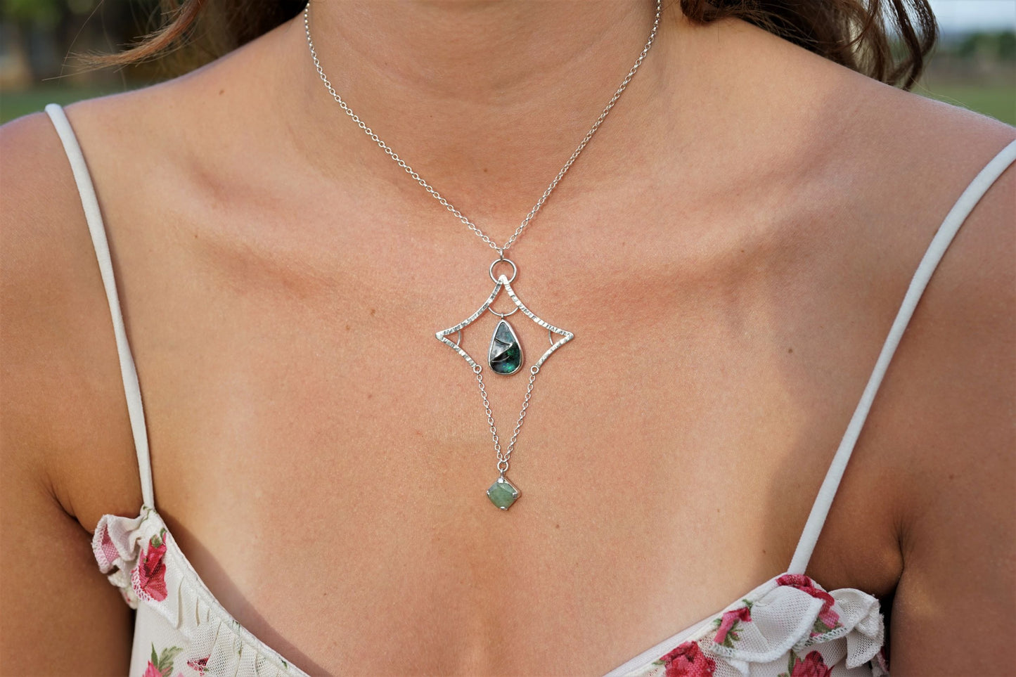 Australian Boulder Opal and Emerald Pendant