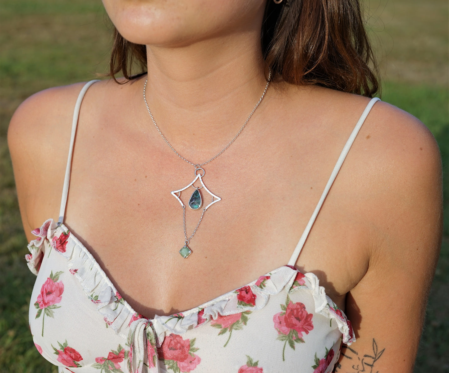 Australian Boulder Opal and Emerald Pendant