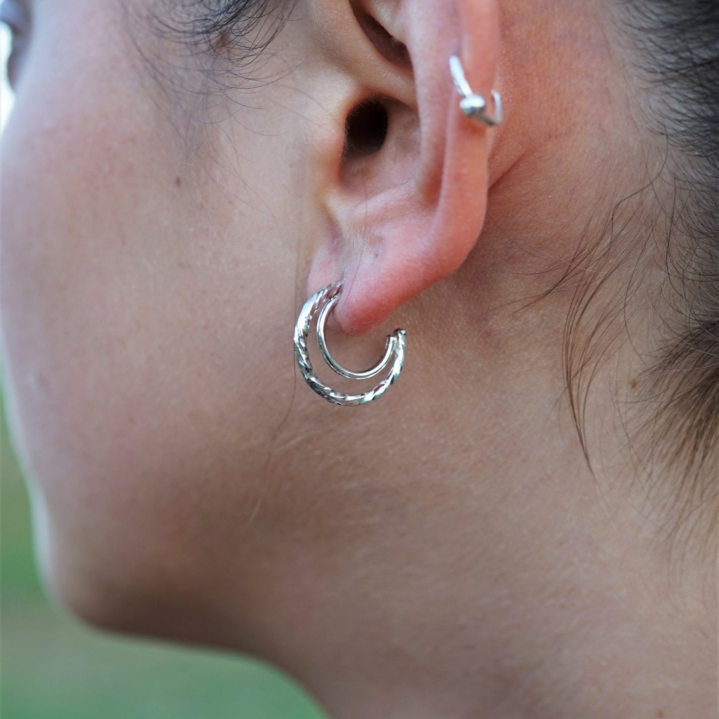 Hammered and handmade 925 Sterling Silver 2 Hoop Earrings