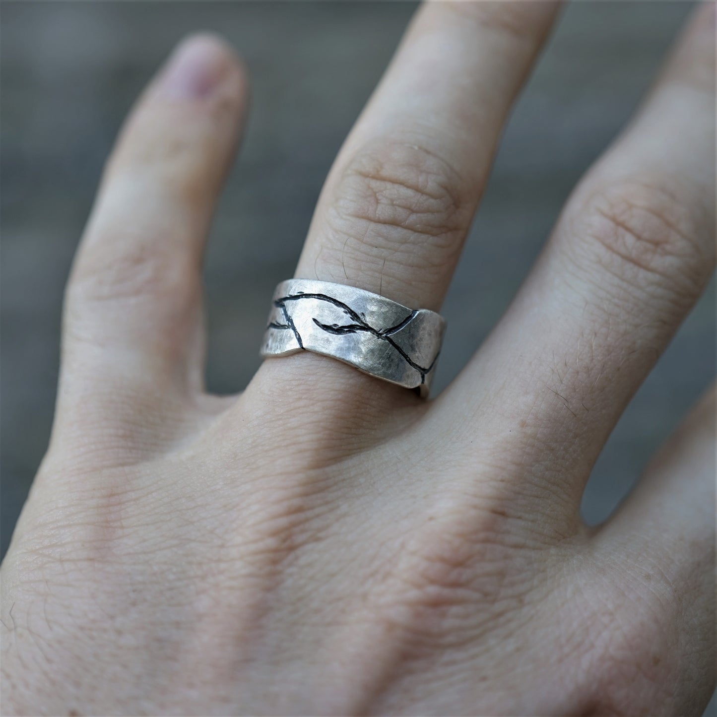 Cracked Rock Edged Silver Ring