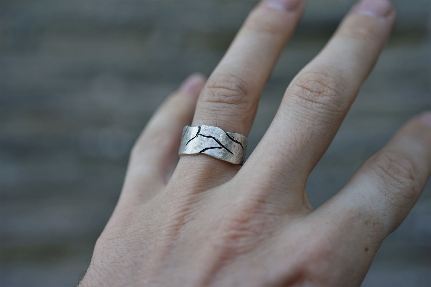 Cracked Rock Edged Silver Ring