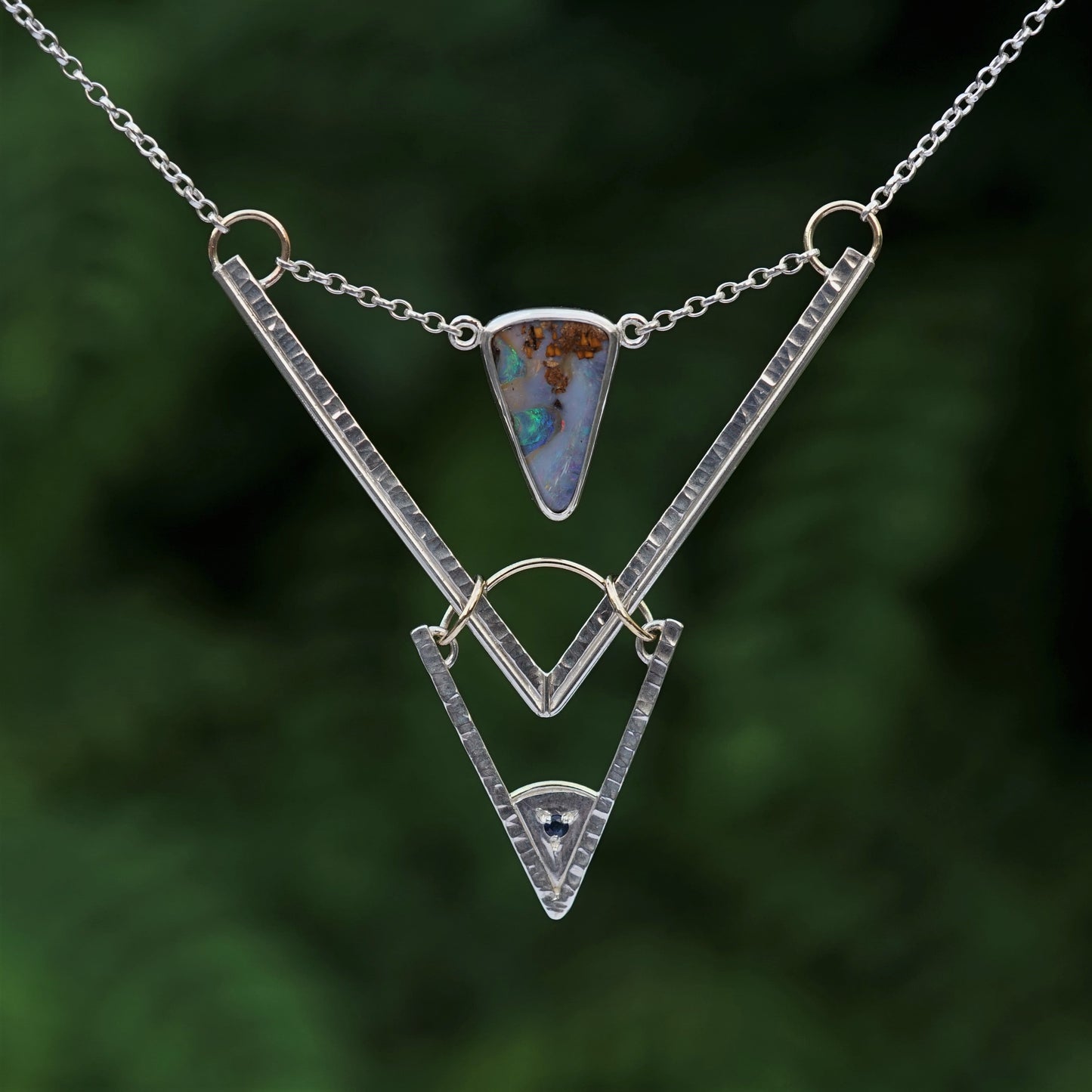Australian Boulder Opal and Sapphire Pendant