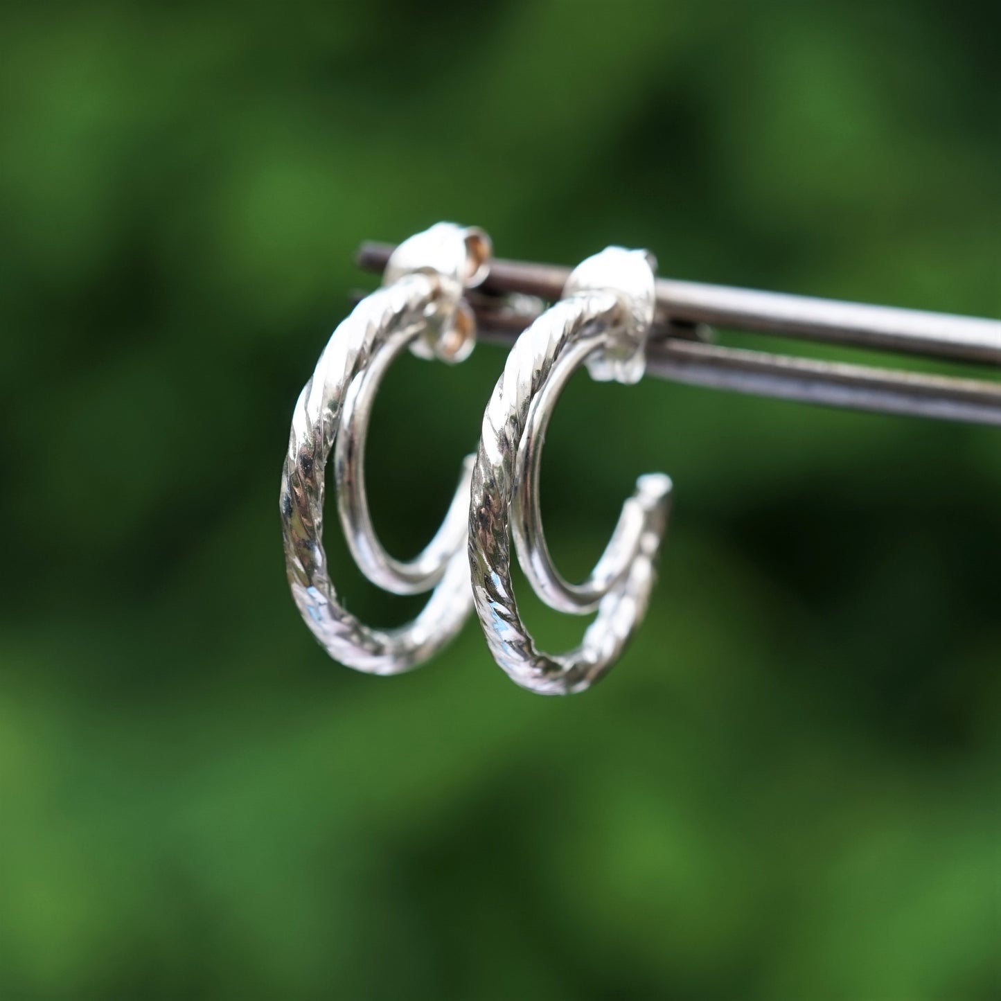 Hammered and handmade 925 Sterling Silver 2 Hoop Earrings