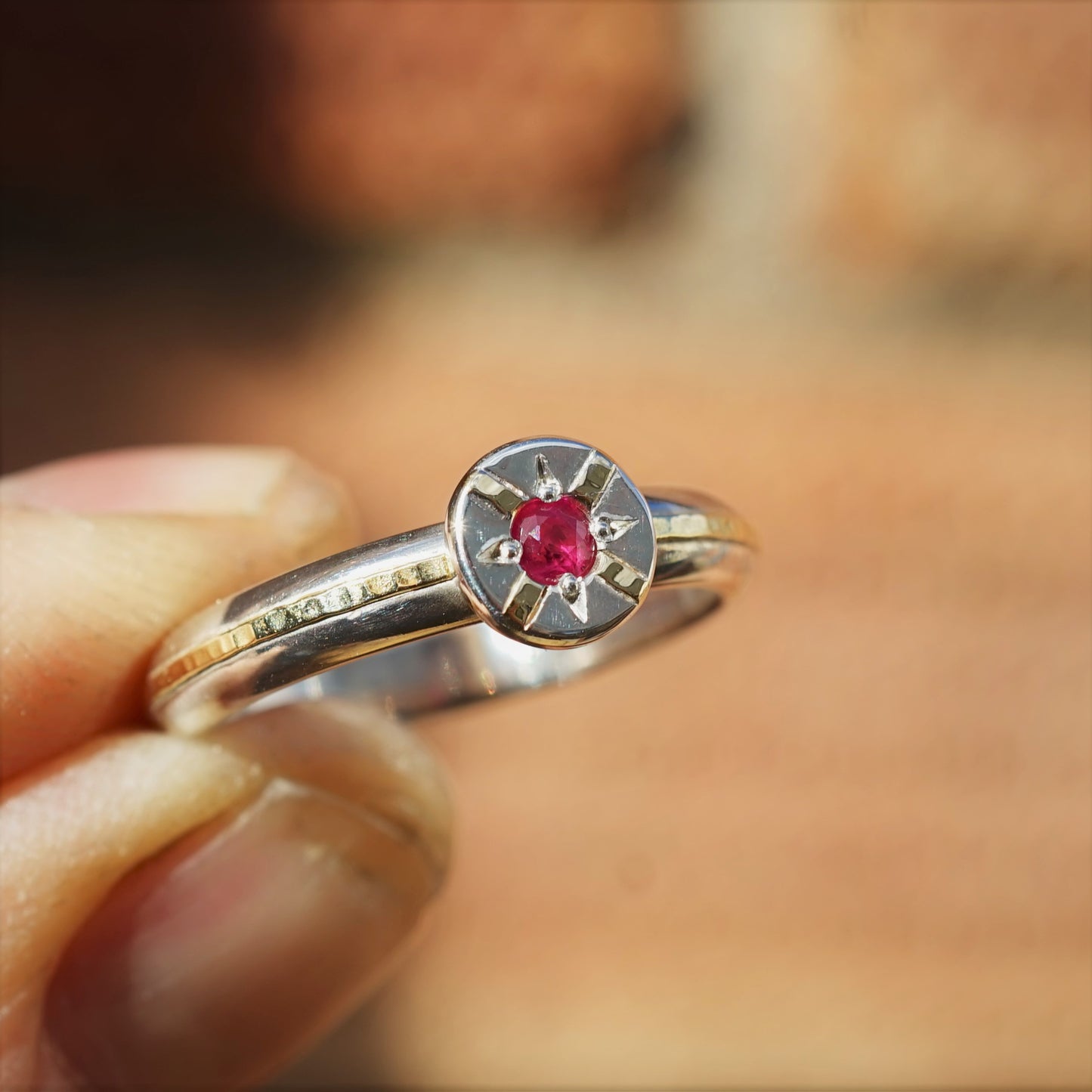 18ct Gold & Silver, Pink Ruby Ring