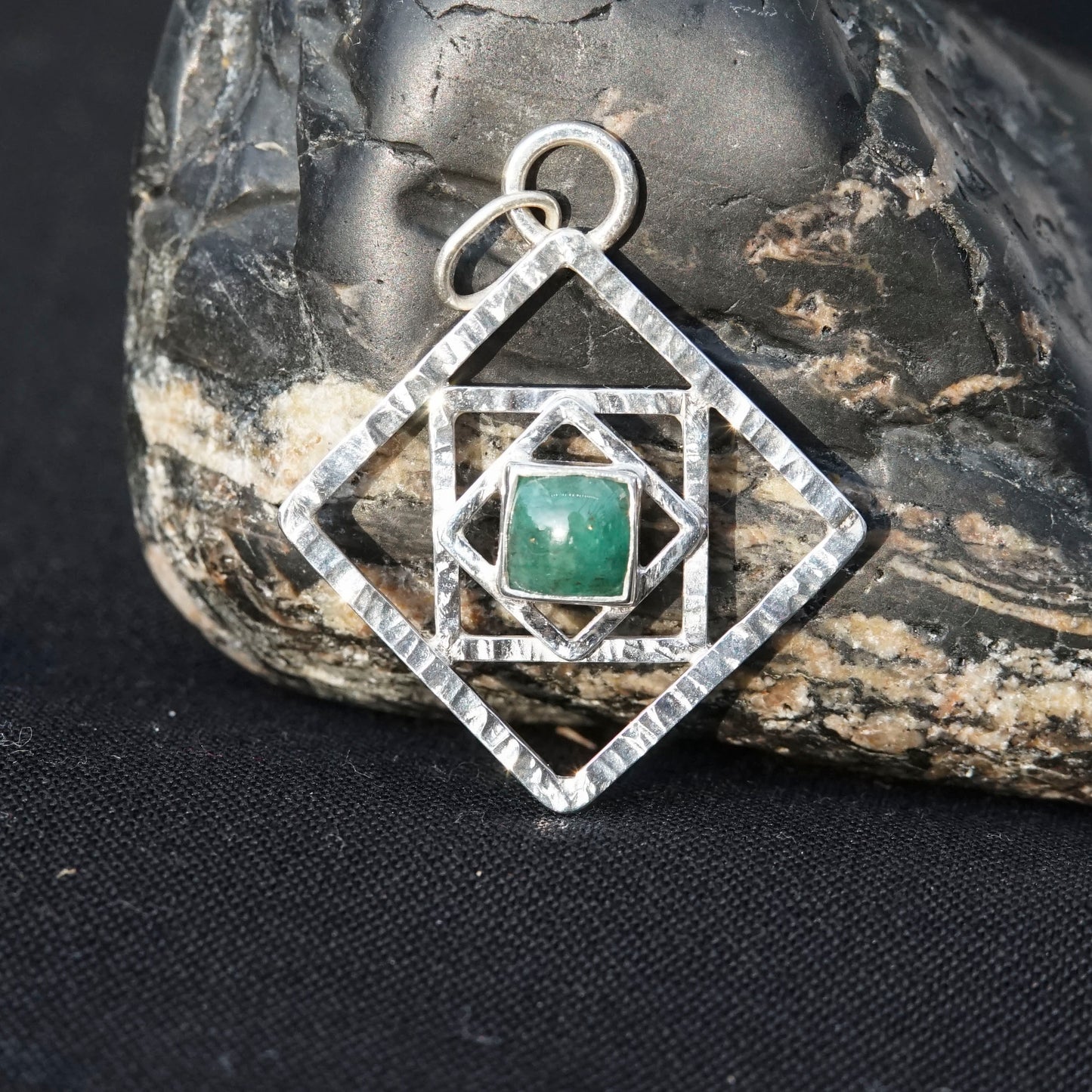 Square Emerald, 925 Sterling Silver Pendant