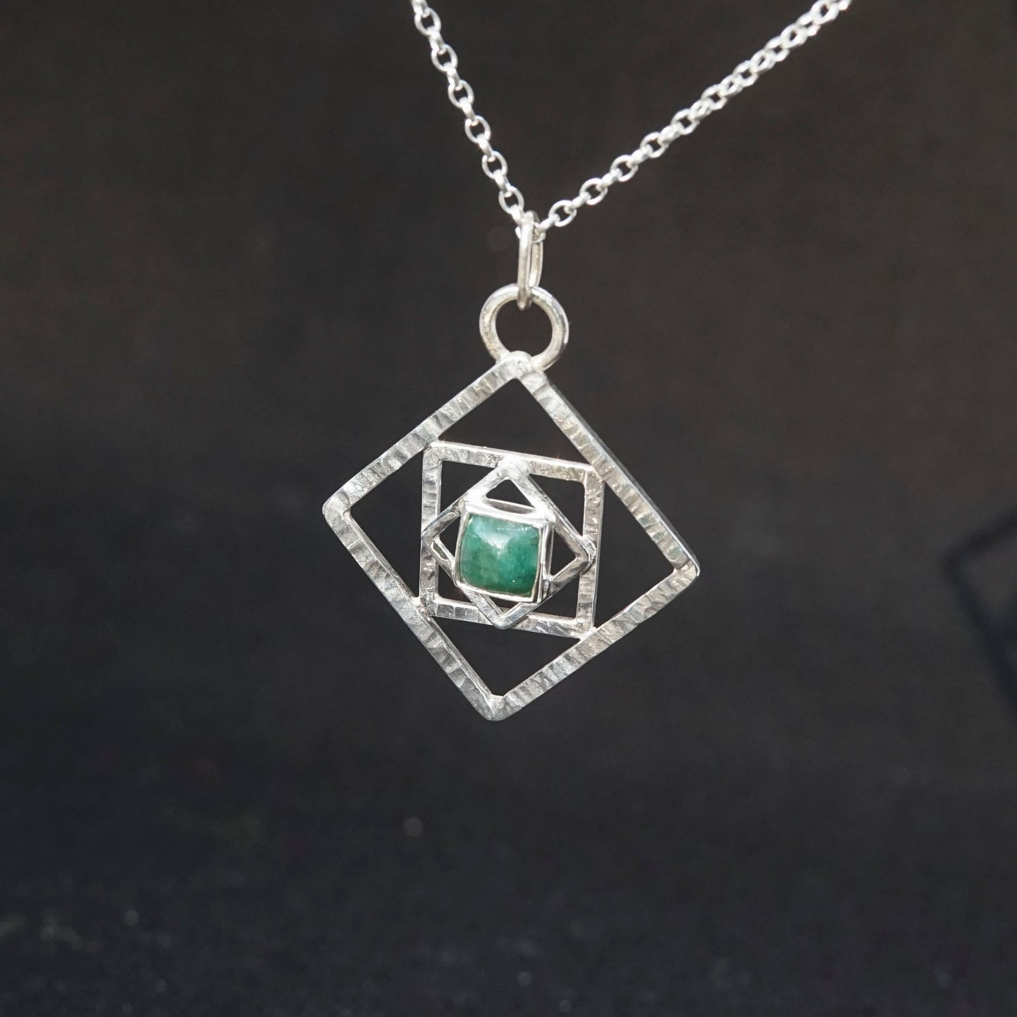 Square Emerald, 925 Sterling Silver Pendant
