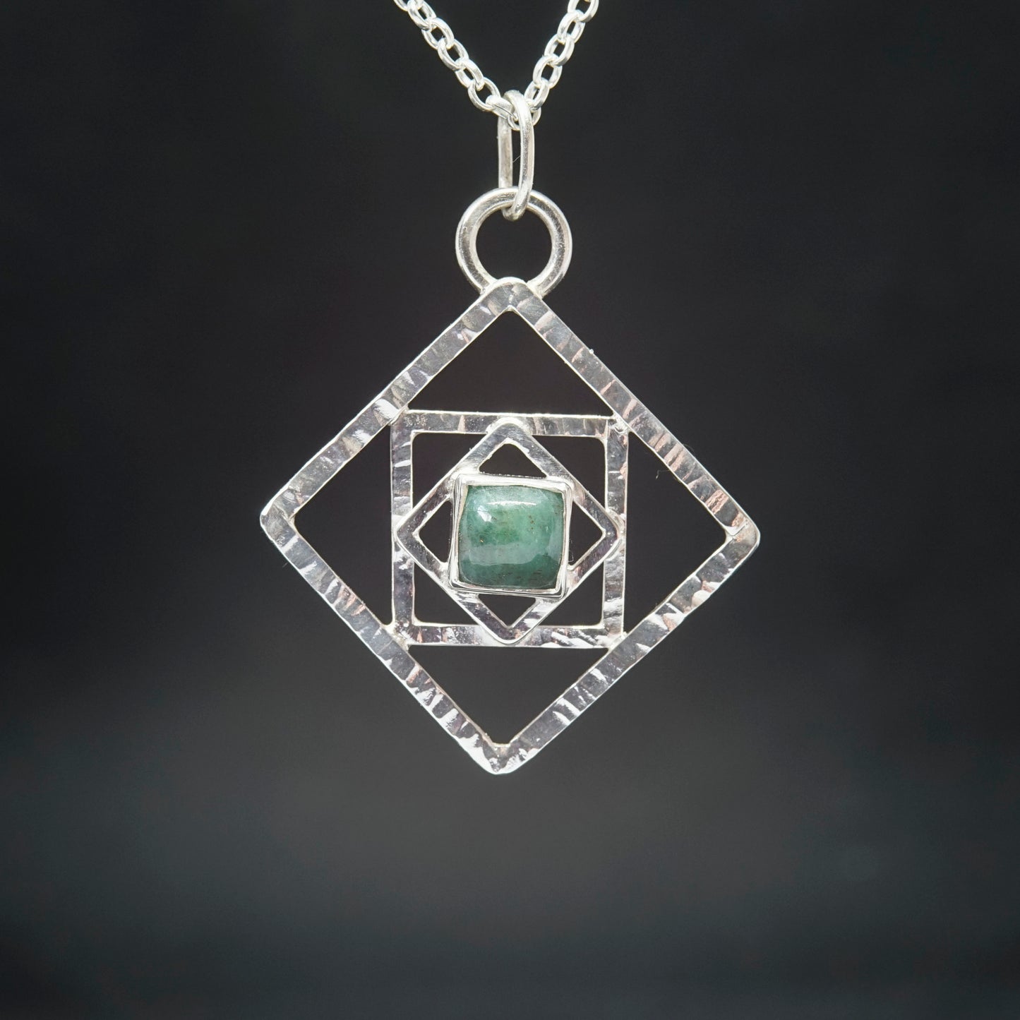 Square Emerald, 925 Sterling Silver Pendant