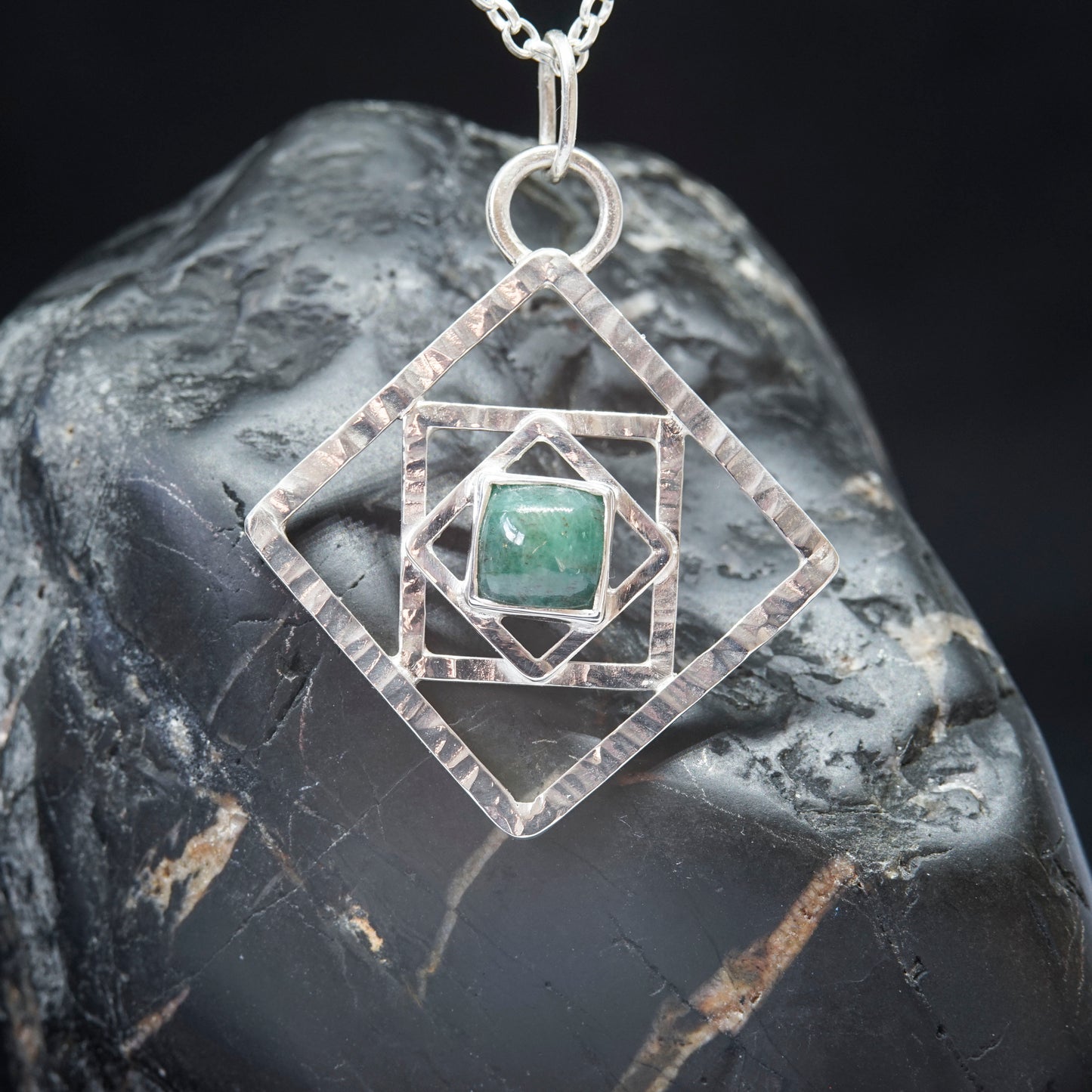 Square Emerald, 925 Sterling Silver Pendant