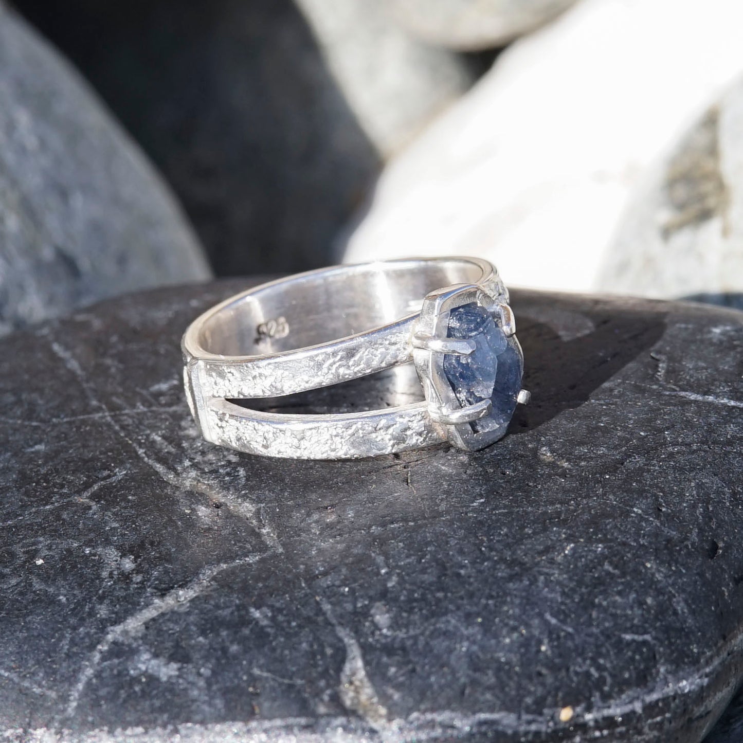 Raw Sapphire, 925 Sterling Silver, Split Band Ring